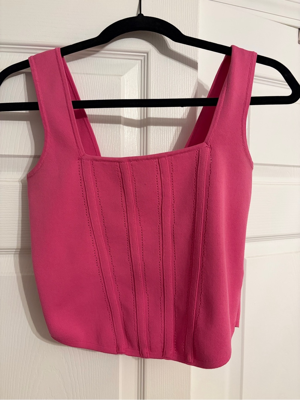 Happily Grey Square-Neck hot Pink Tank Top with Structured Seams